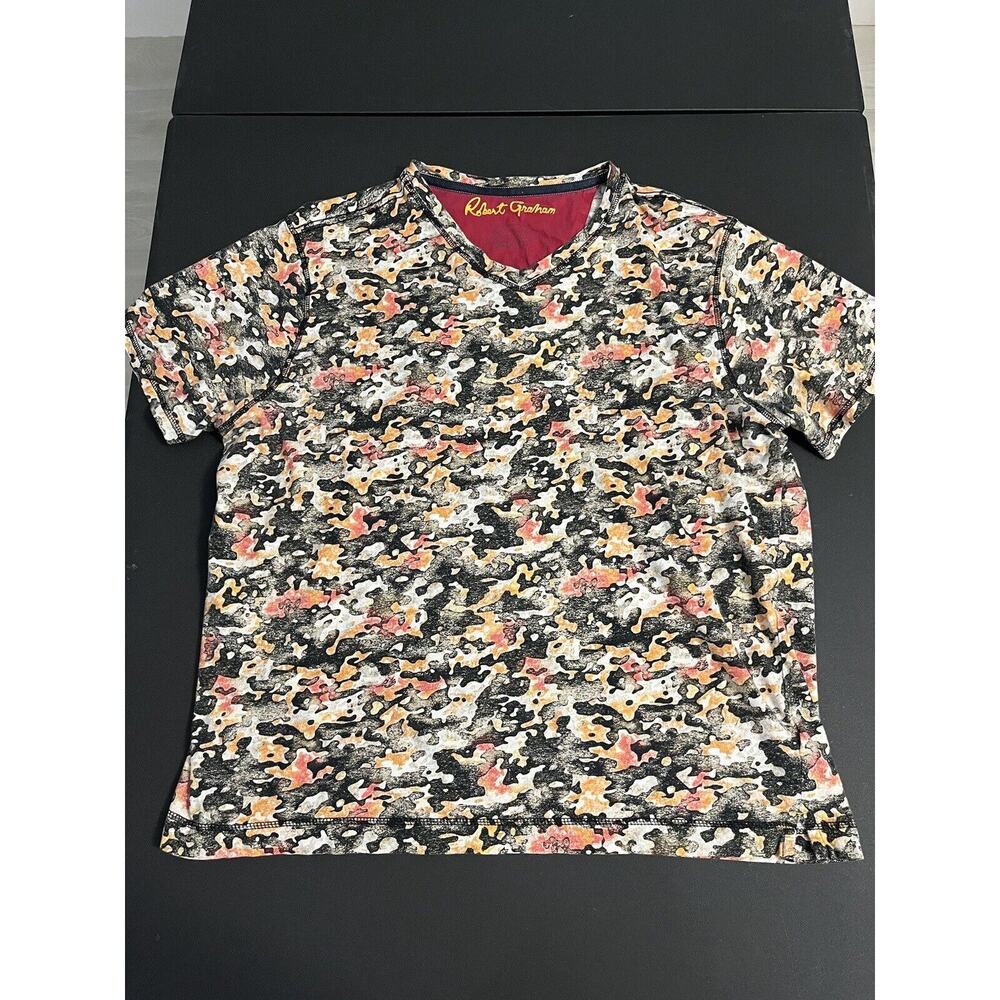 Robert Graham 2XL XXL Adult Shirt V Neck Camouflage Short Sleeve Casual Mens
